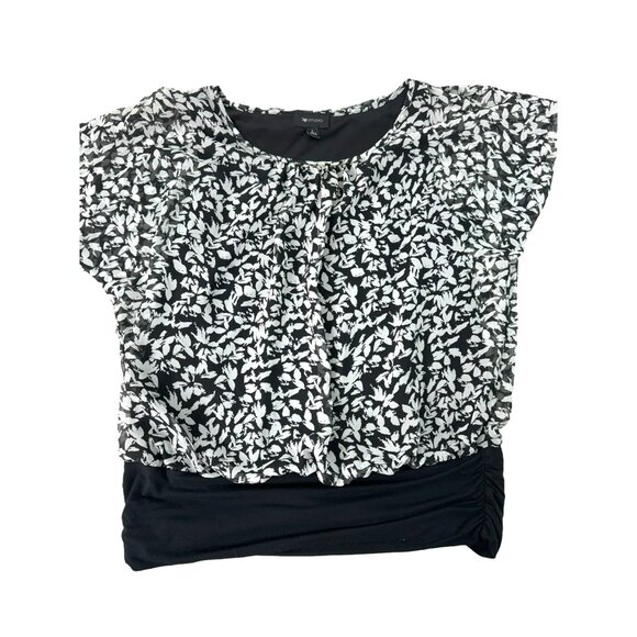 AB Studio Women's L Layered Chiffon Blouse with Floral Print Black & White - Picture 8 of 11